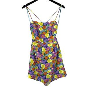 NWT Women's Zara Floral Print Mini Purple Open Strappy Back Dress Size XL